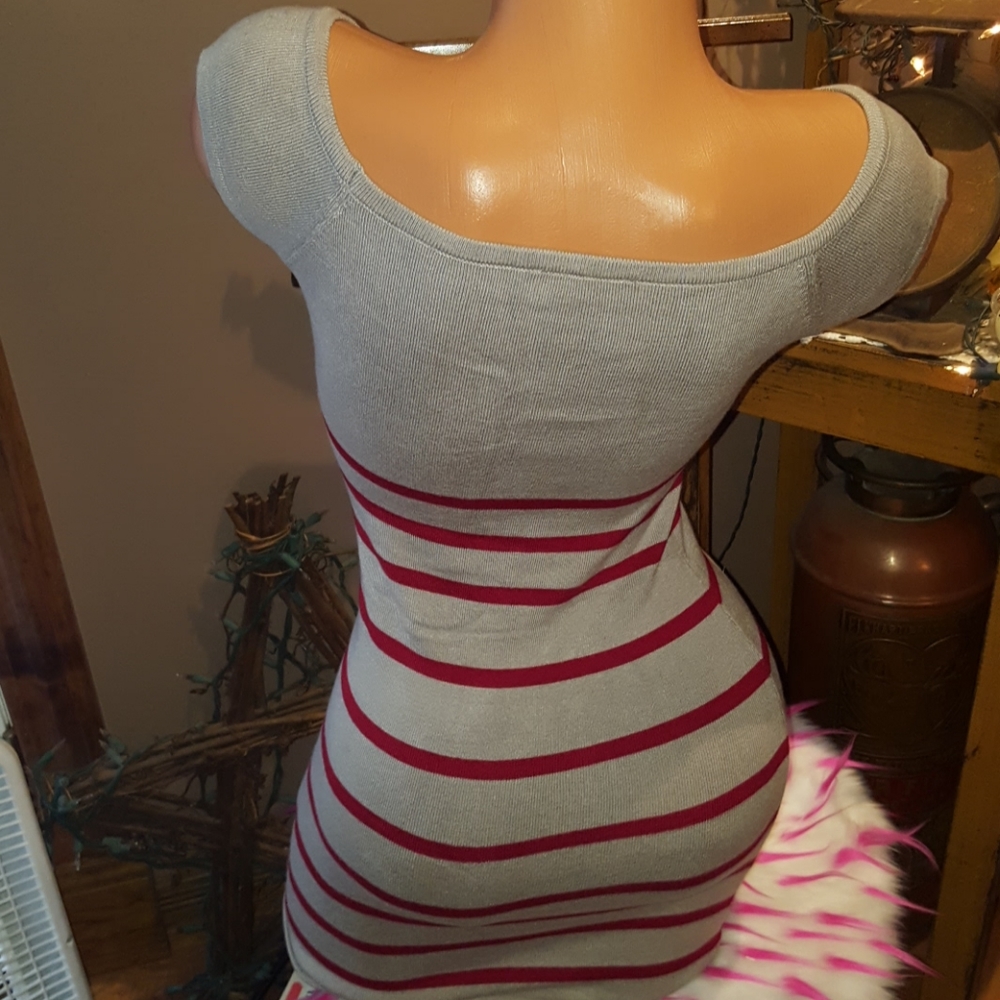 bebe Gray Mini Dress with Pink Stripes - Picture 4 of 8